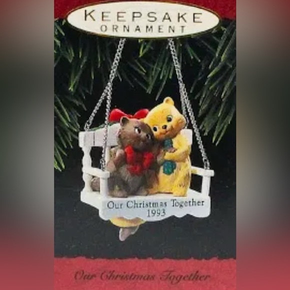 Vintage cat ornament Hallmark Our Christmas Together 1993 cat couple on a Swing - Picture 6 of 16